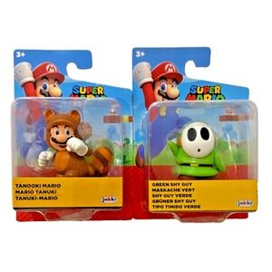 TANOOKI MARIO & GREEN SHY‎ GUY Super Mario Jakks Pacific 2.5" Figures